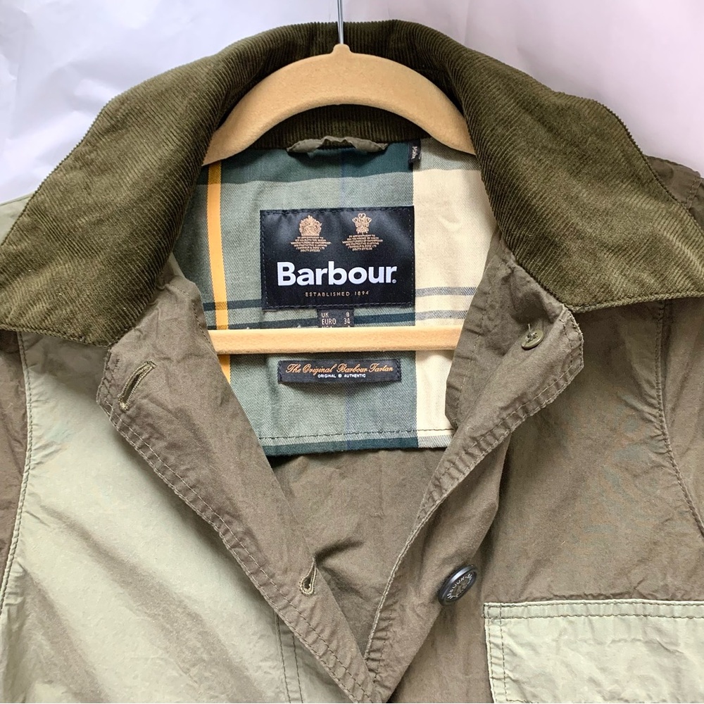 Barbour Garnock Showerproof Jacket with corduroy collar khaki green US 4 SM MED - Picture 6 of 16